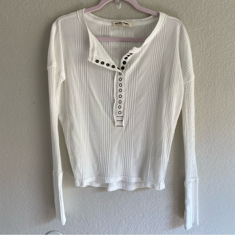 NEW Free People We The Free White Long Sleeve Button Top